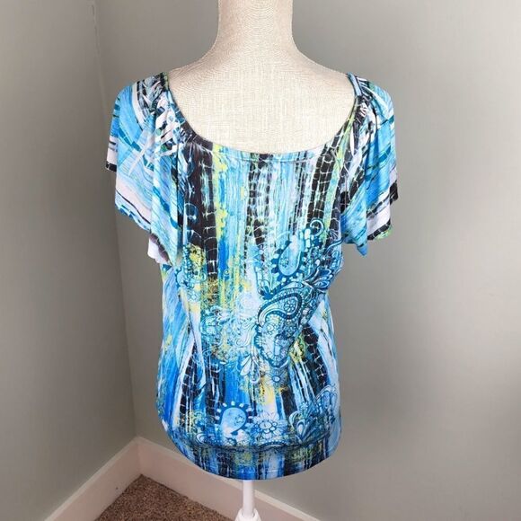 AB Studio Women's Short Sleeve Scoop Neck Ruffle Top Size Medium - Picture 4 of 5